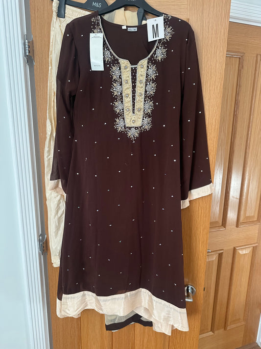 Brown and cream brown sharara set