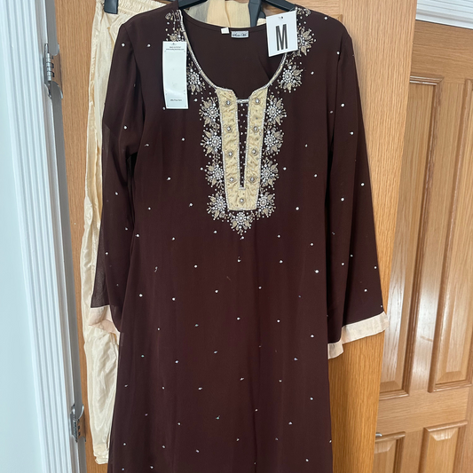 Brown and cream brown sharara set