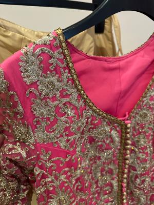 Preloved pink anarkali gold lehenga set