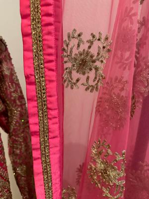 Preloved pink anarkali gold lehenga set