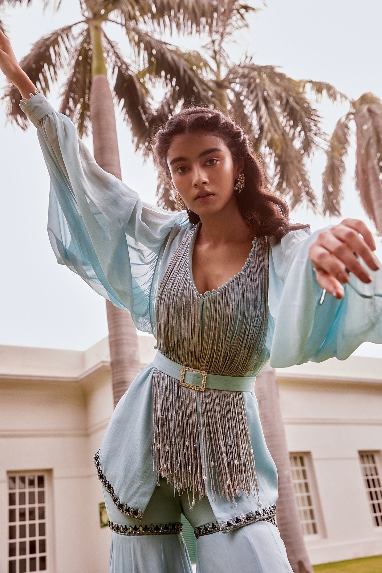 Sanya Gulati preloved ice blue peplum sharara outfit
