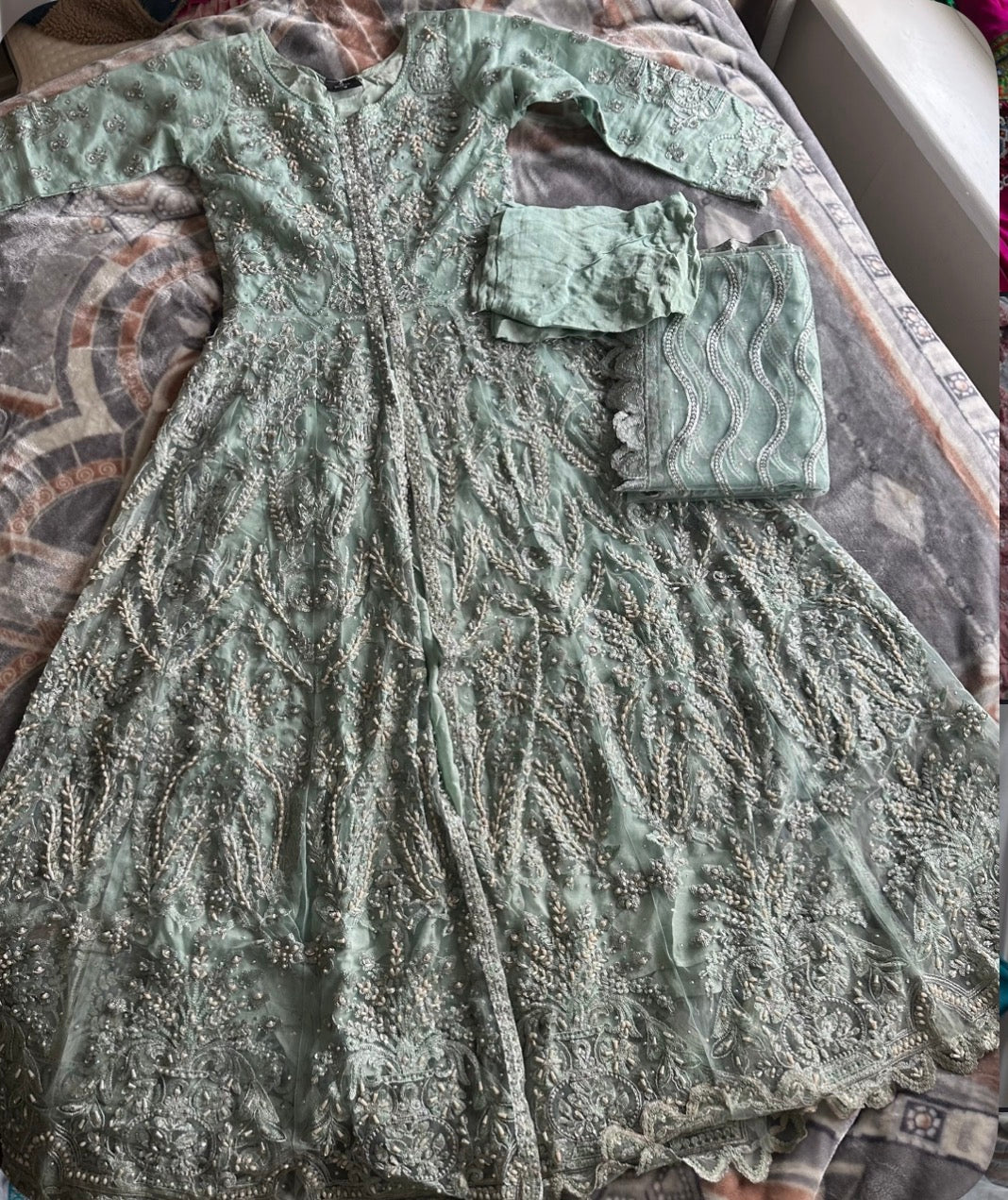 Sage Green/Mint 3-piece Anarkali Gown set