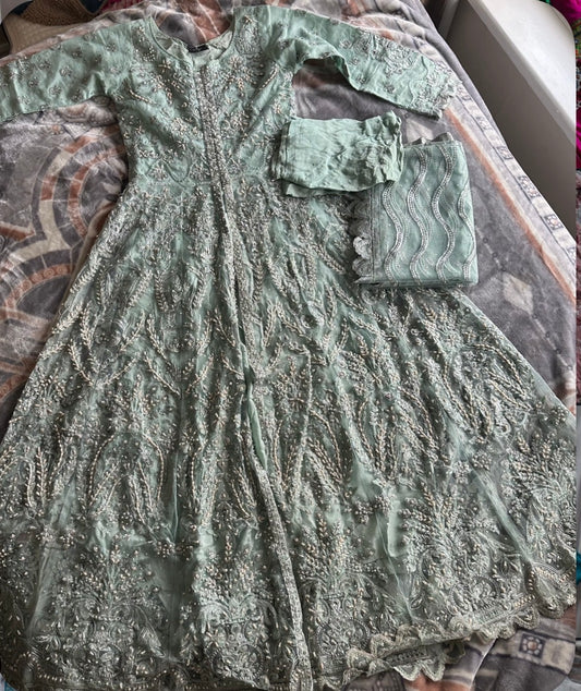 Sage Green/Mint 3-piece Anarkali Gown set