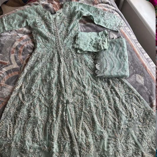Sage Green/Mint 3-piece Anarkali Gown set