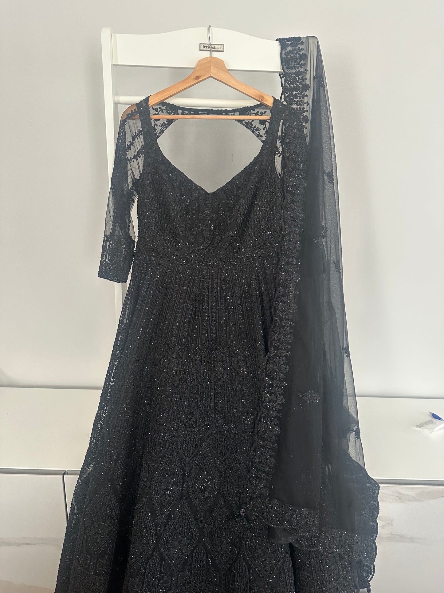 Preloved black Mongas dress with chunni worn once for 4 hours