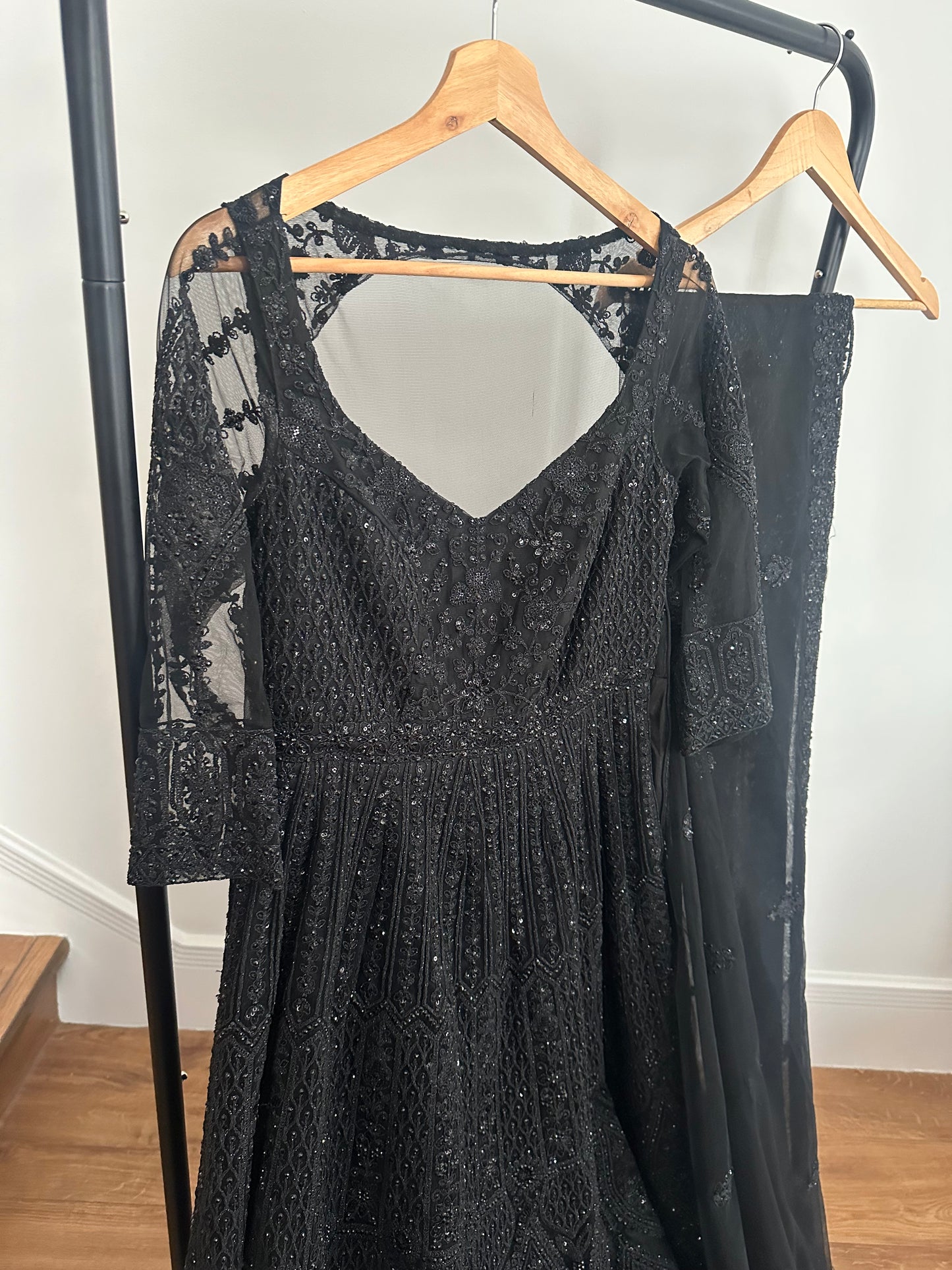 Preloved black Mongas dress with chunni worn once for 4 hours