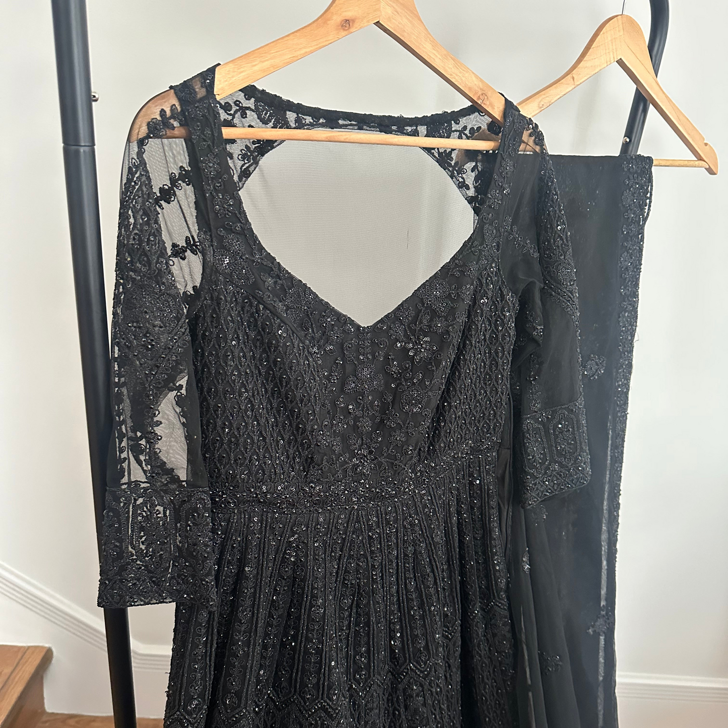 Preloved black Mongas dress with chunni worn once for 4 hours