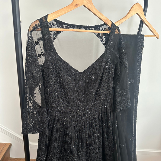 Preloved black Mongas dress with chunni worn once for 4 hours
