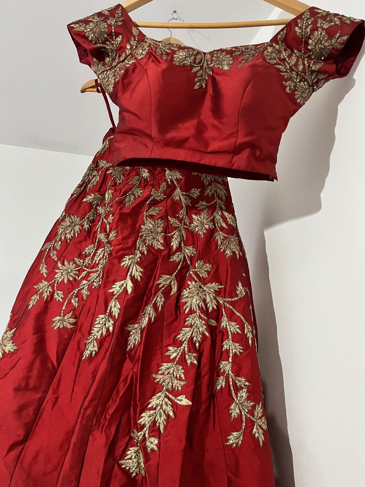 Red top skirt and dupatta dress