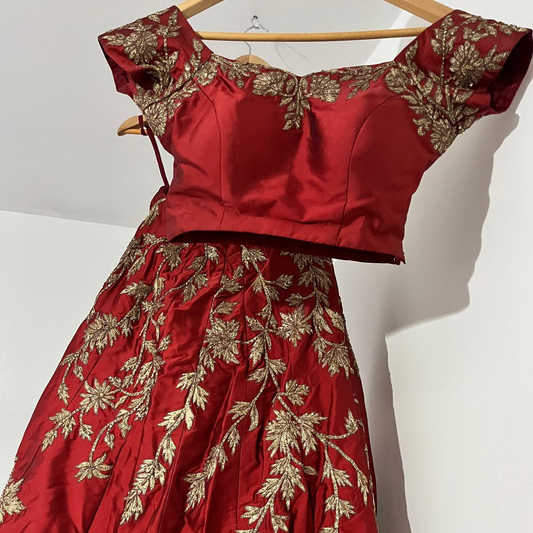 Red top skirt and dupatta dress