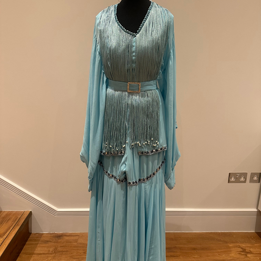 Sanya Gulati preloved ice blue peplum sharara outfit