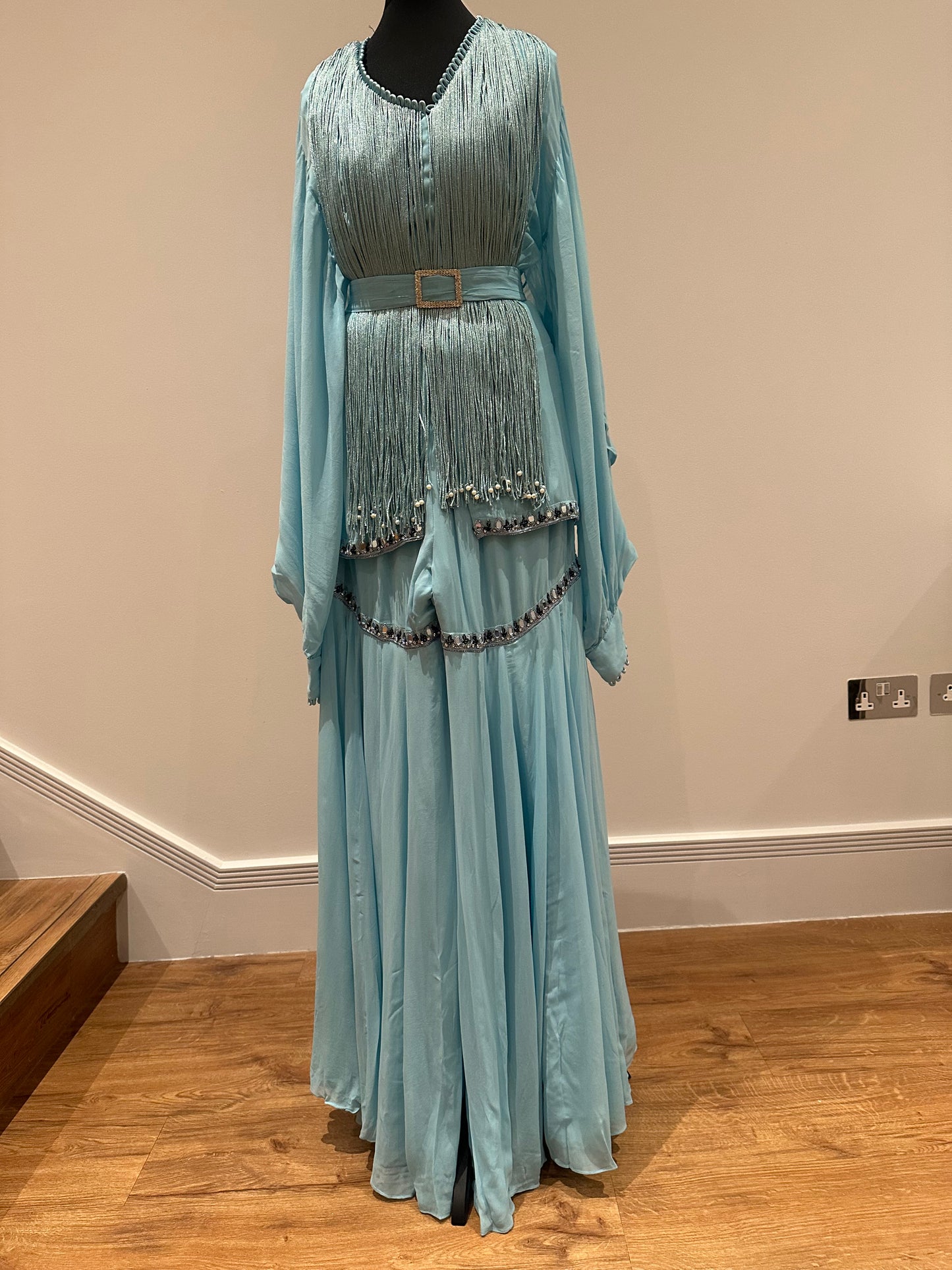 Sanya Gulati preloved ice blue peplum sharara outfit