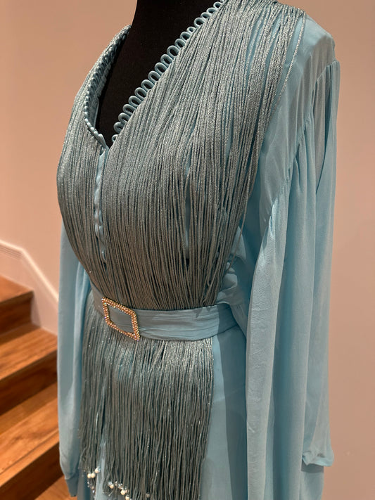 Sanya Gulati preloved ice blue peplum sharara outfit