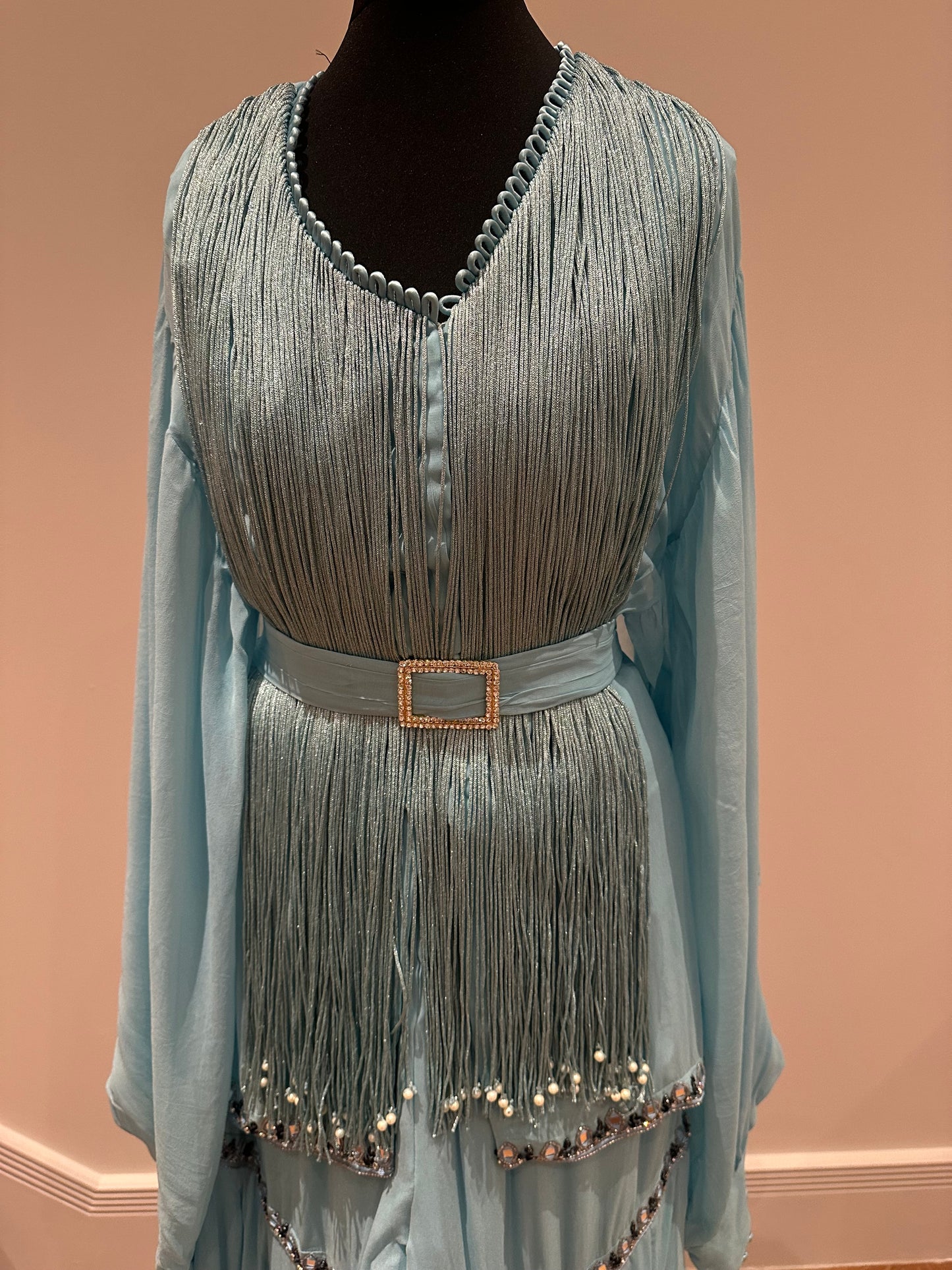 Sanya Gulati preloved ice blue peplum sharara outfit