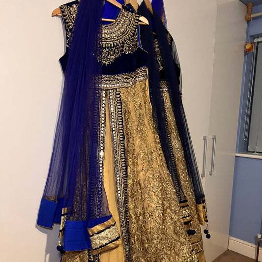 Navy Blue and gold Frock with Duppatta