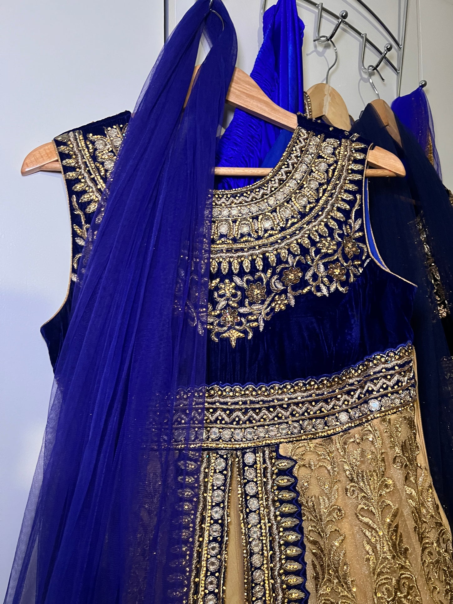 Navy Blue and gold Frock with Duppatta