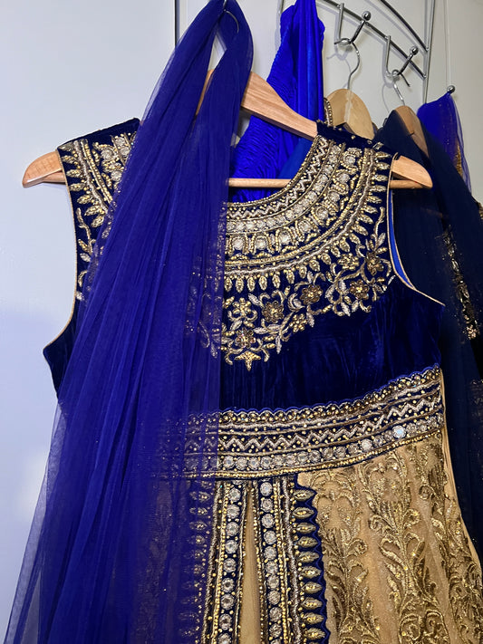 Navy Blue and gold Frock with Duppatta