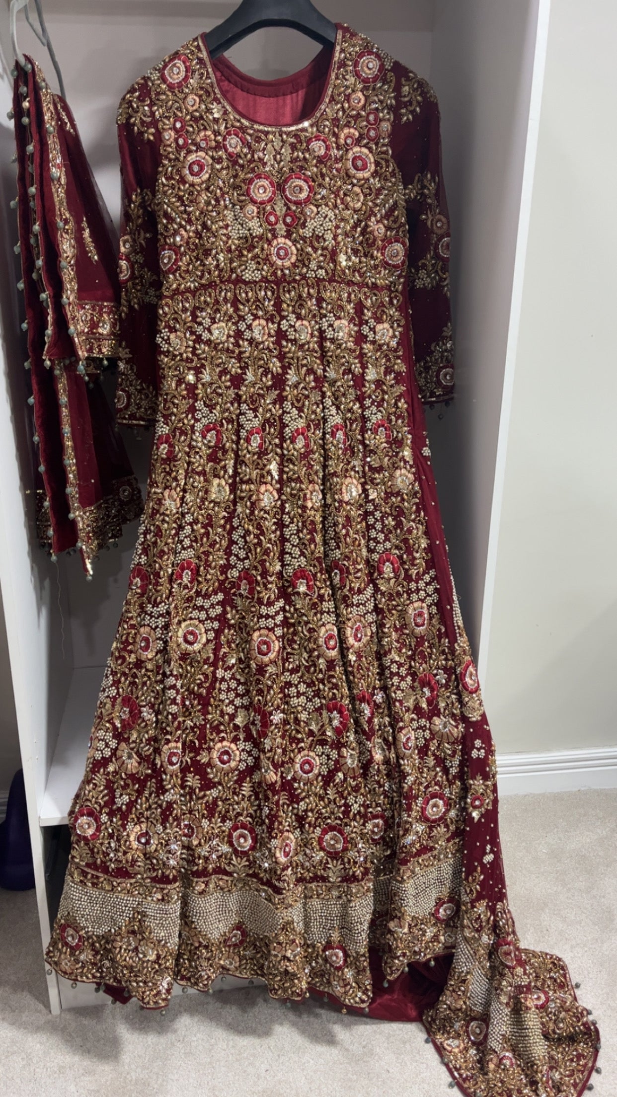 Preloved Red Indian Wedding dress with trail.