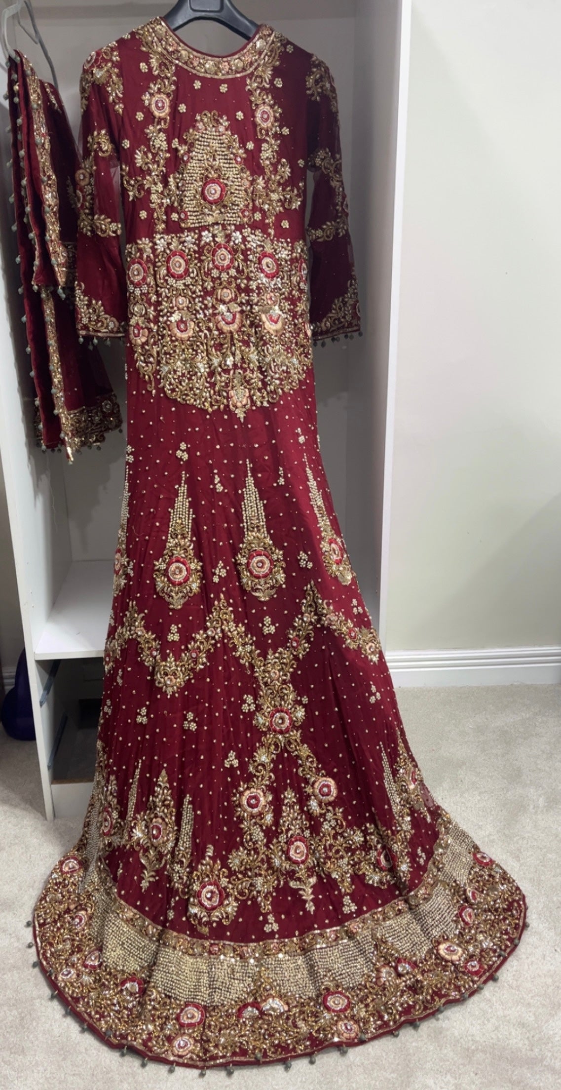 Preloved Red Indian Wedding dress with trail.