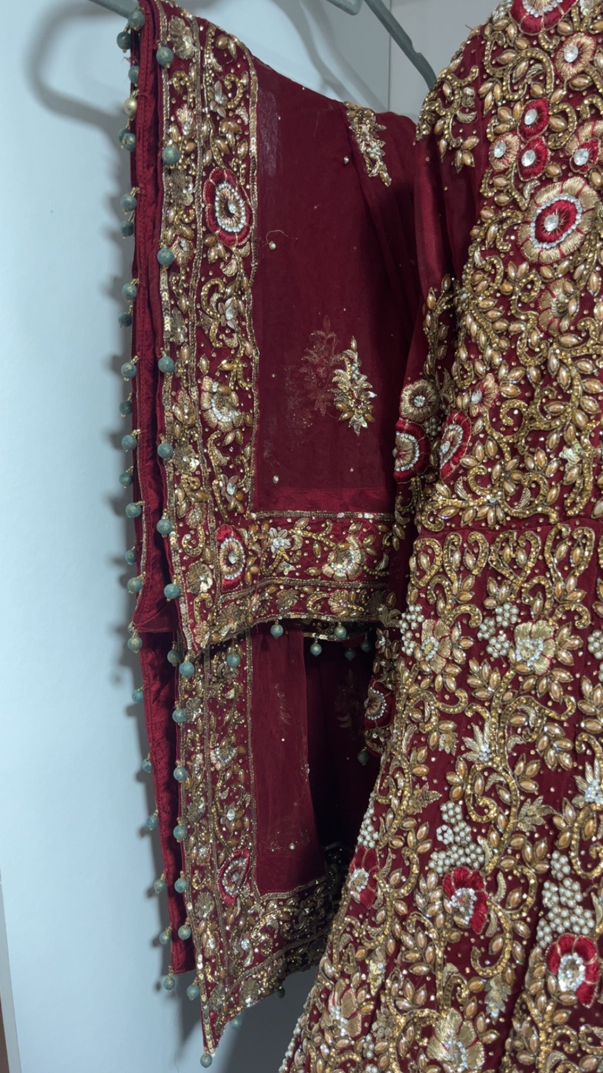 Preloved Red Indian Wedding dress with trail.