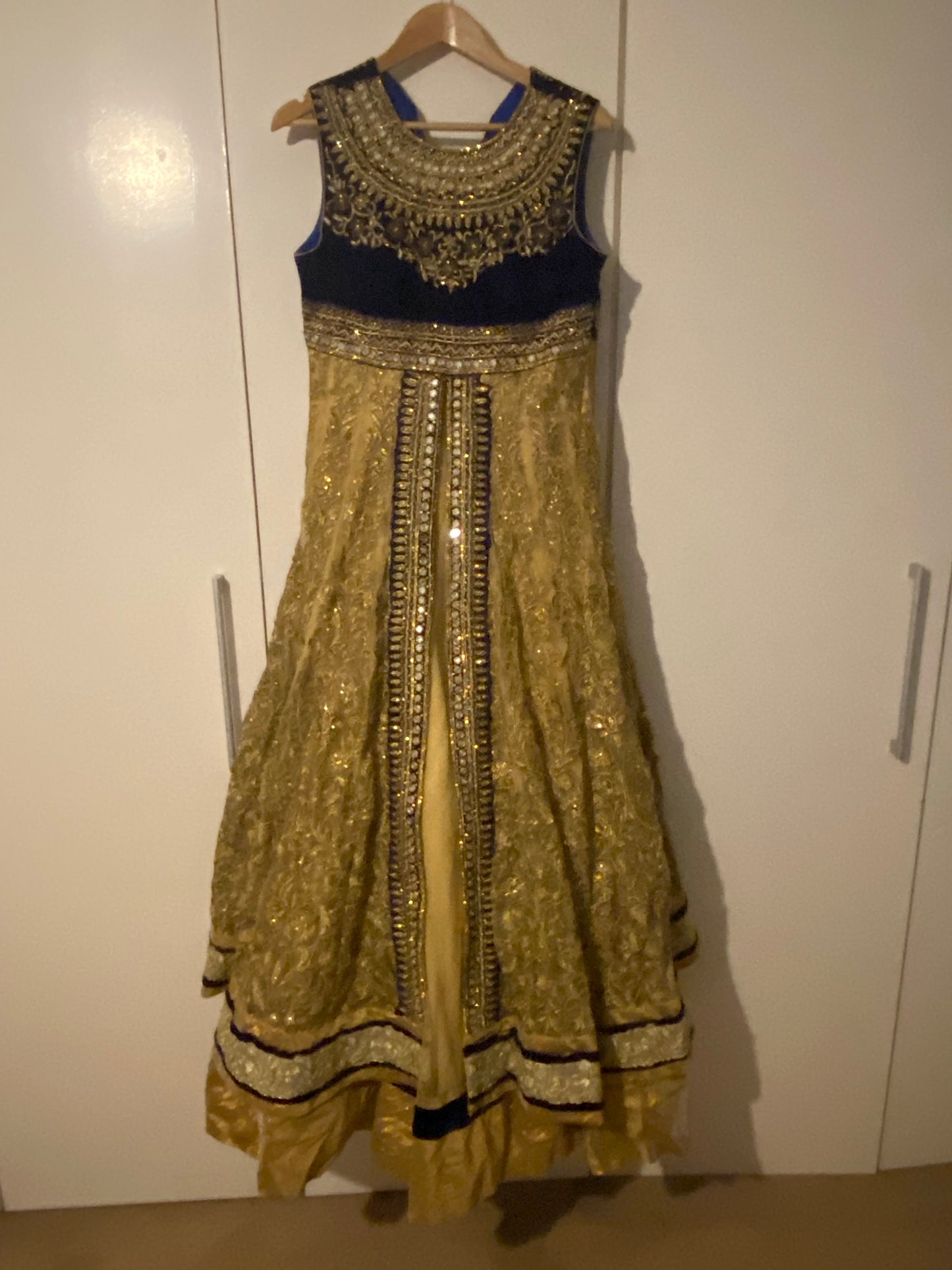 Navy Blue and gold Frock with Duppatta