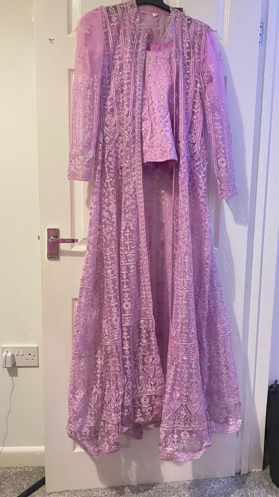Preloved pink chiffon mirrorwork lehenga