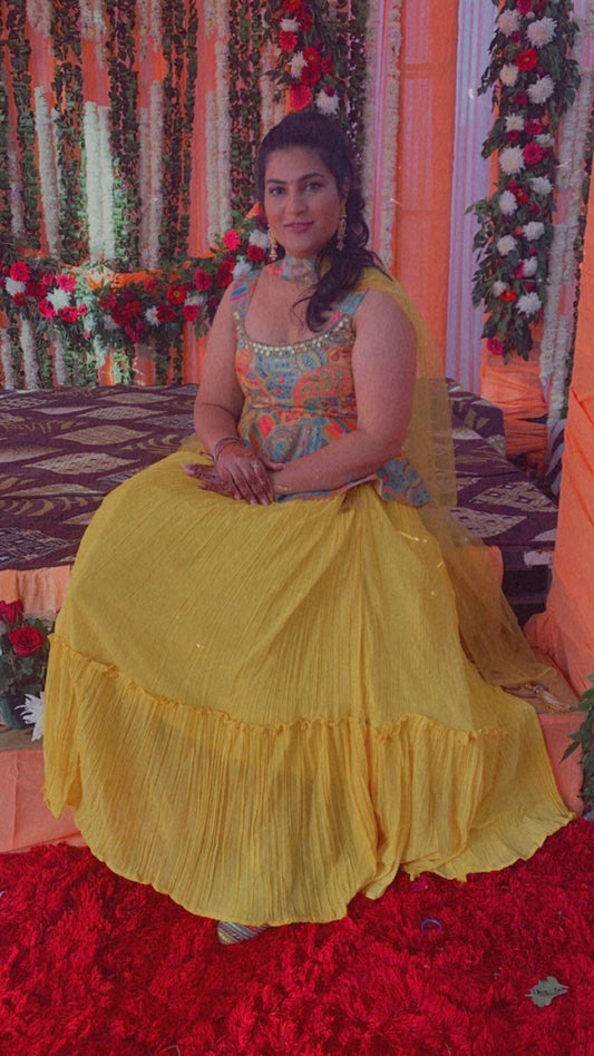 Peplum style yellow dress