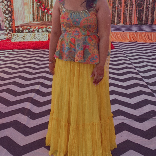 Peplum style yellow dress