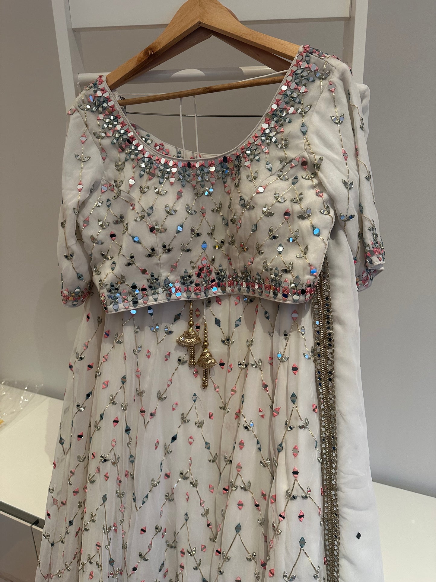Brand new unworn white mirrorwork lehenga