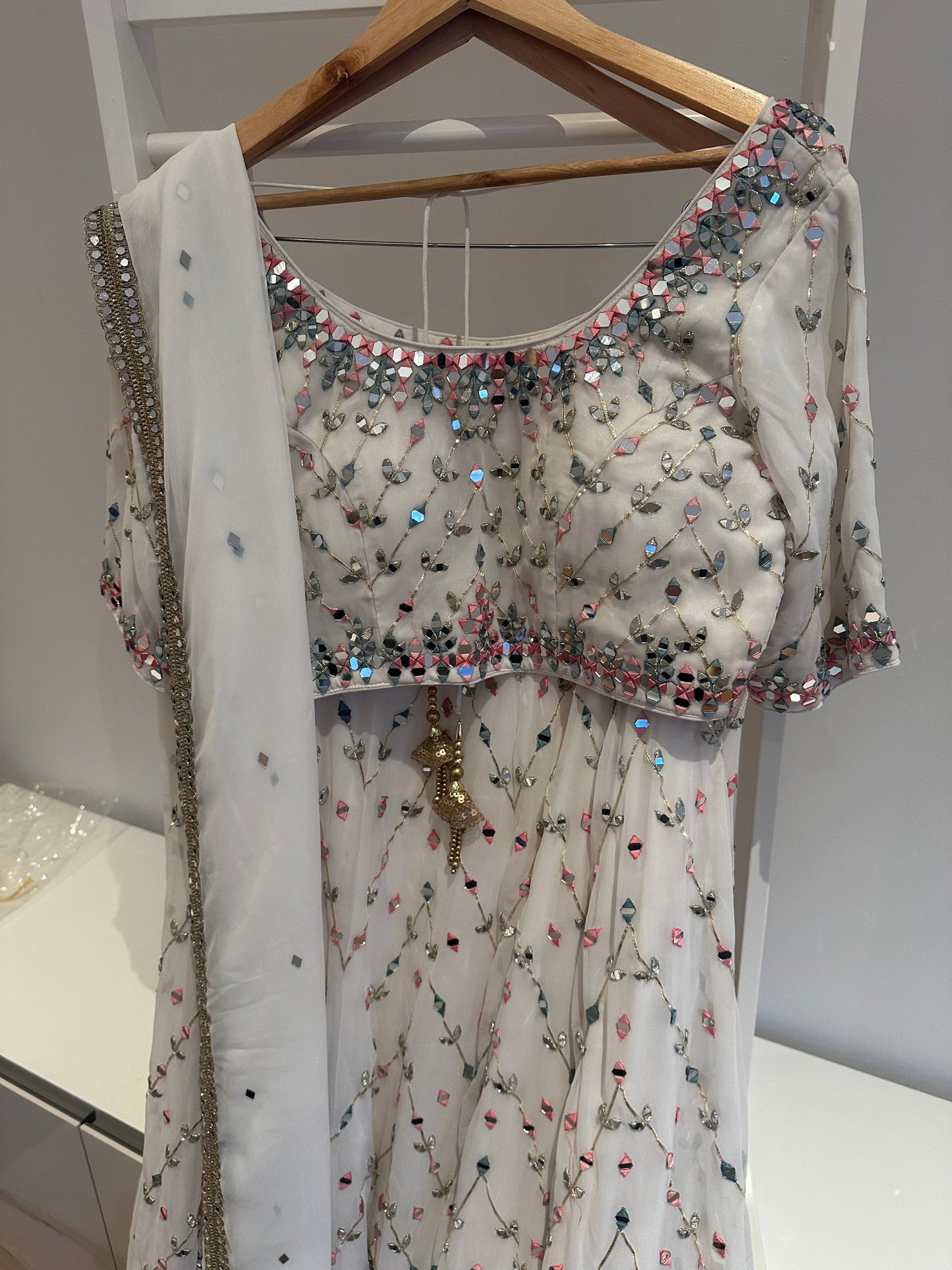 Brand new unworn white mirrorwork lehenga