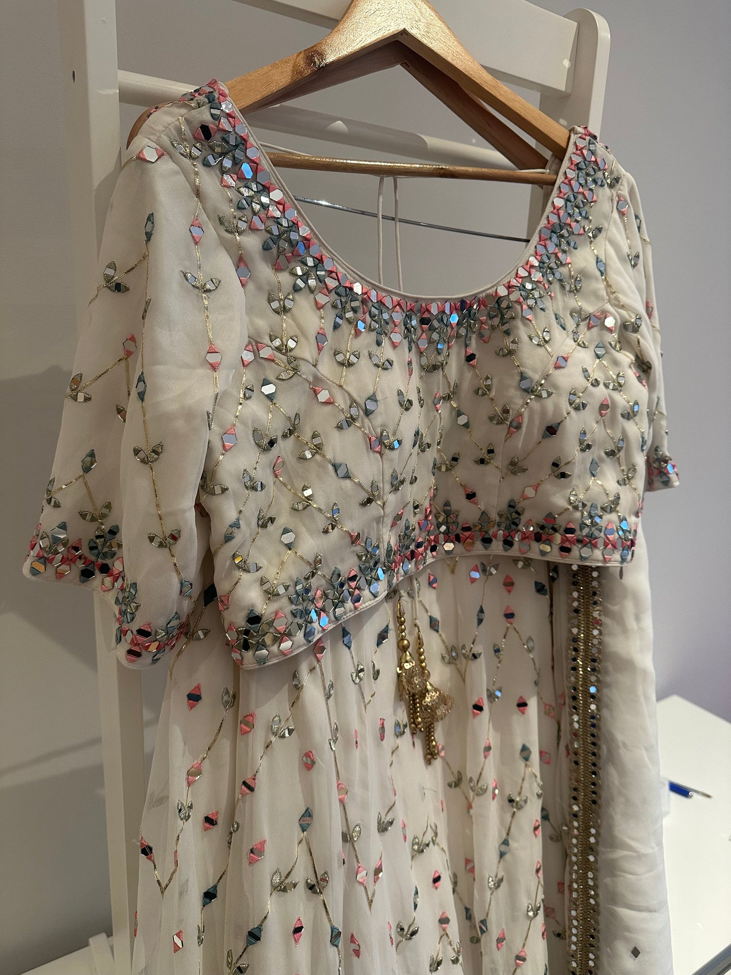 Brand new unworn white mirrorwork lehenga