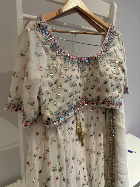 Brand new unworn white mirrorwork lehenga