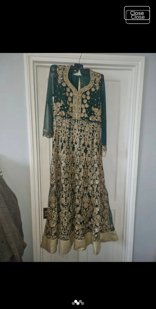 Sequins Embroidered Dark Green Silk A Line Anarkali Suit