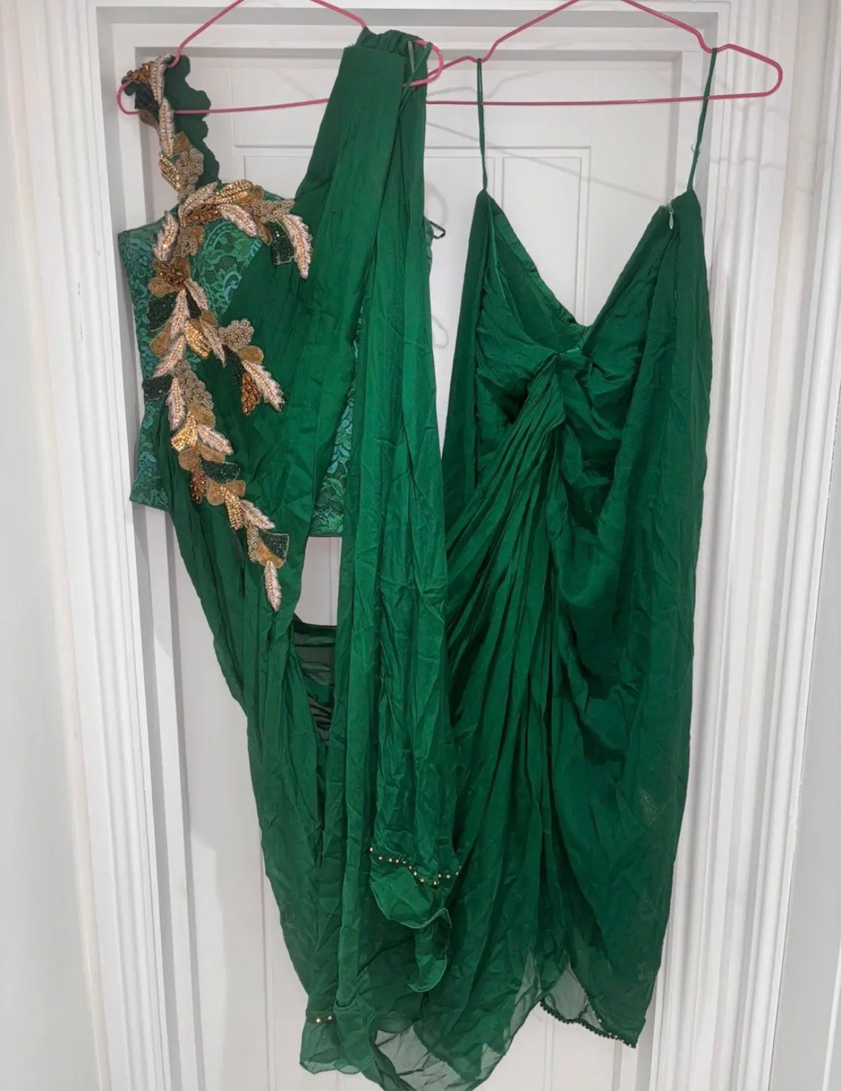 Emerald green corset sari with embroidery