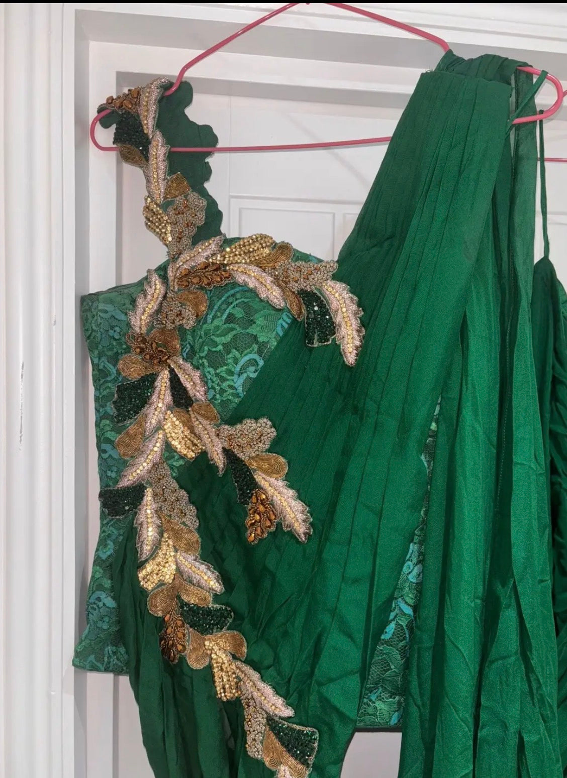 Emerald green corset sari with embroidery