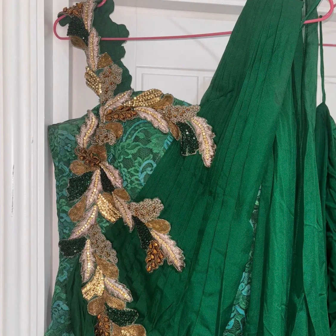 Emerald green corset sari with embroidery