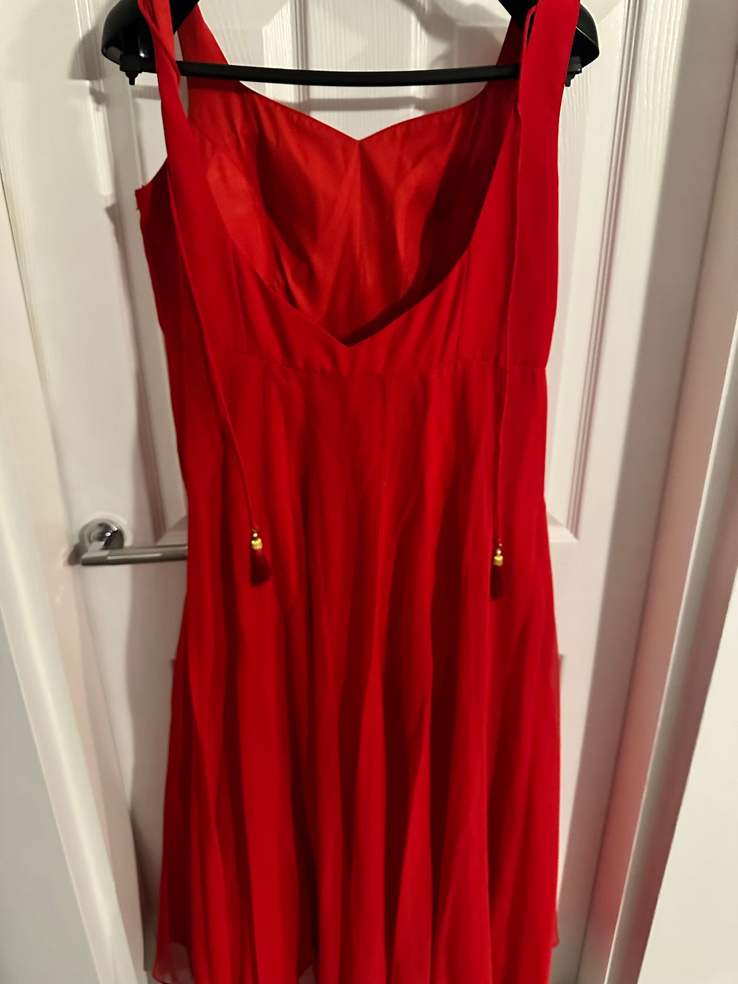 Red anarkali dress with gold cape - Large