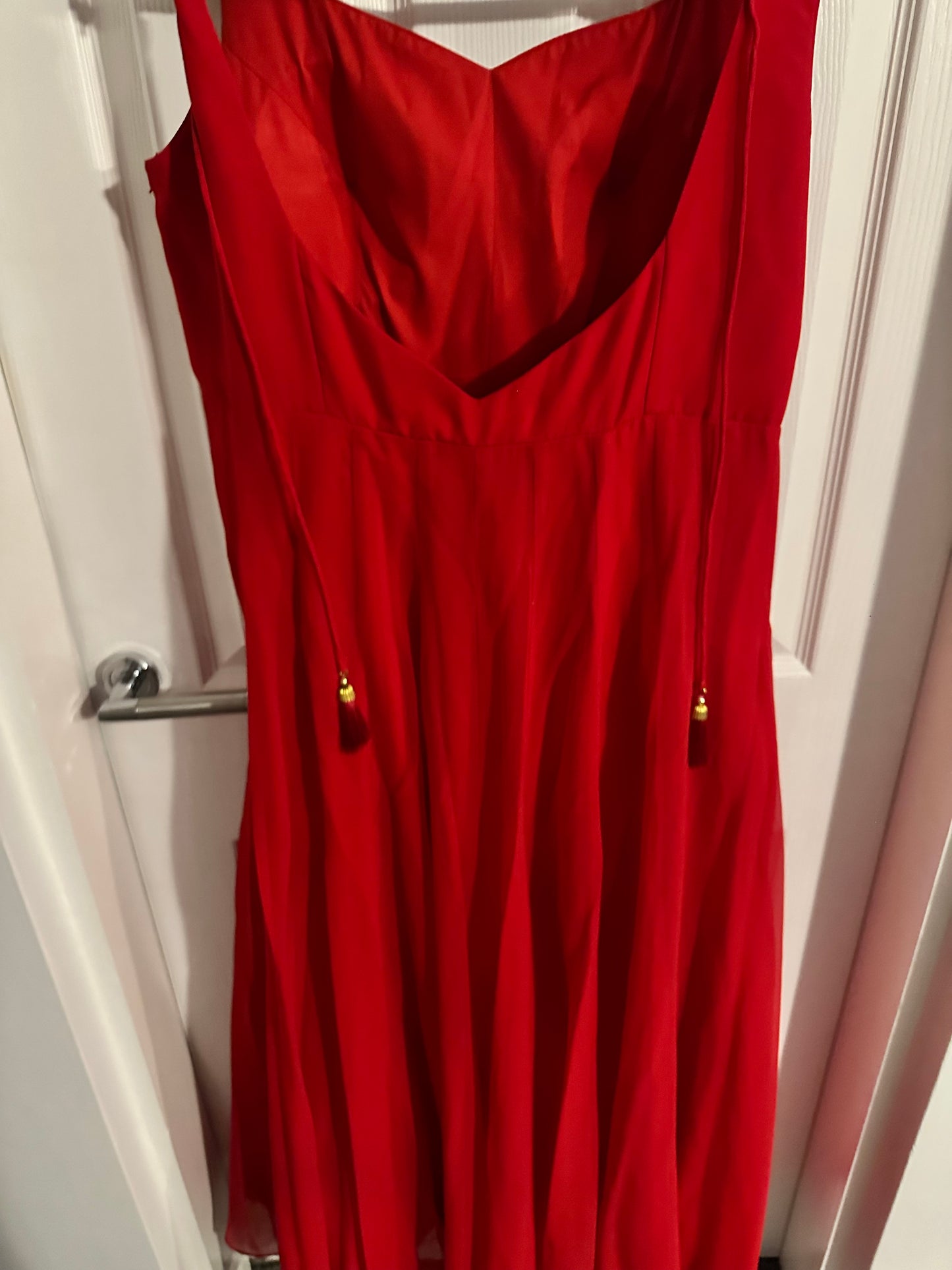Red anarkali dress with gold cape - Large