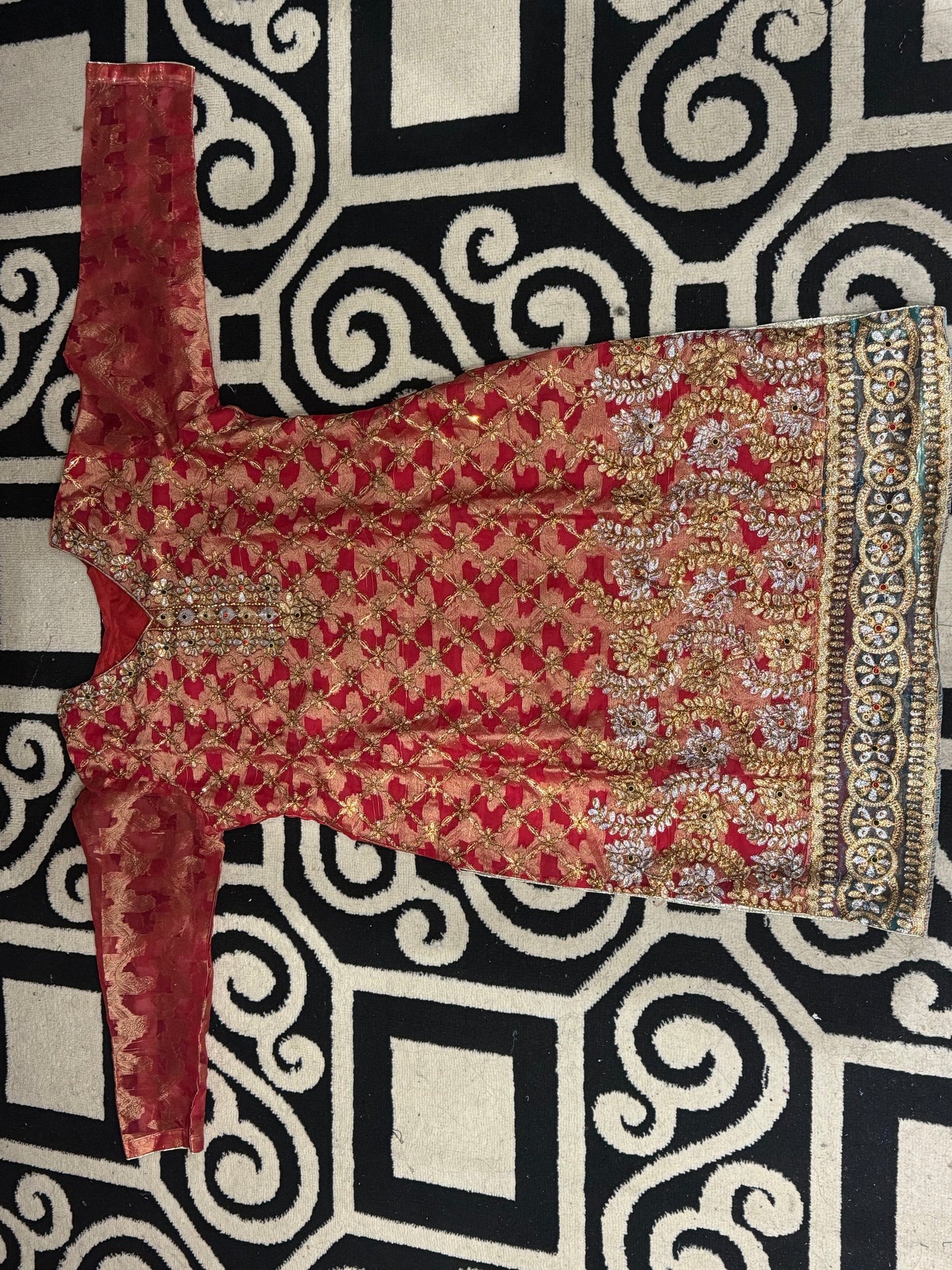 Elegant Red & Teal Embroidered Desi Suit Set