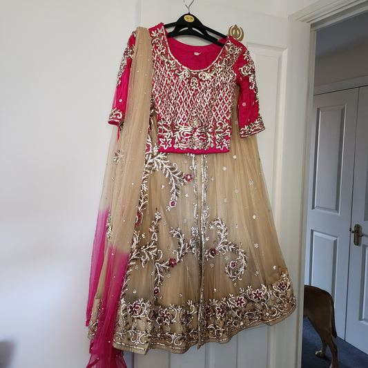 Stunning pink and gold lengha