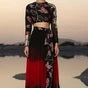 Black & Red Shaded Chiffon Skirt Set - NEW