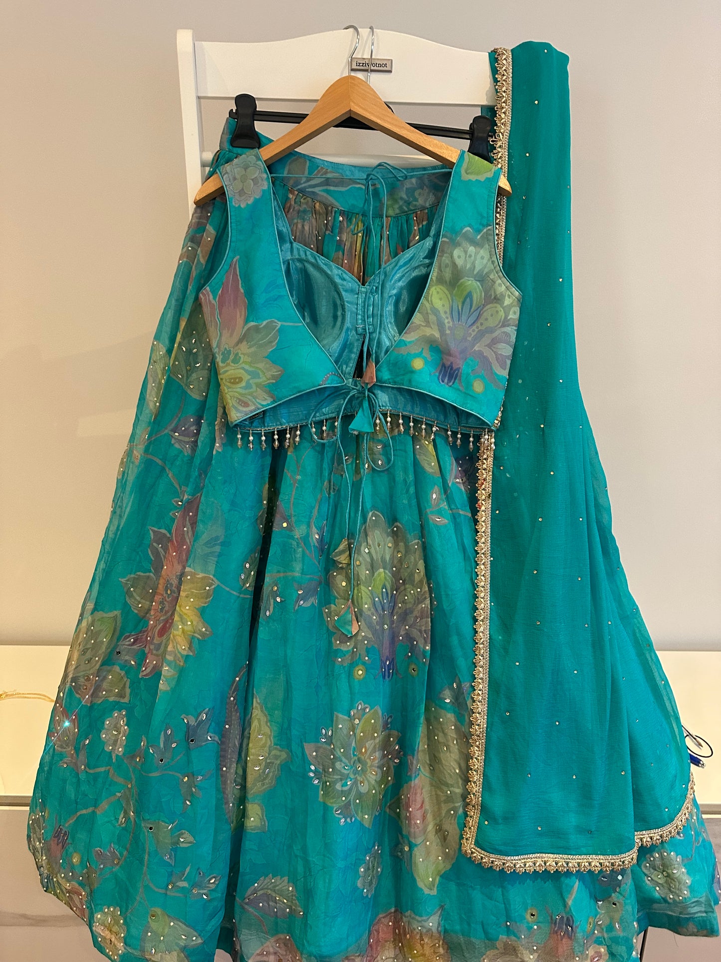 Brand new unworn chiffon turquoise and green lehenga