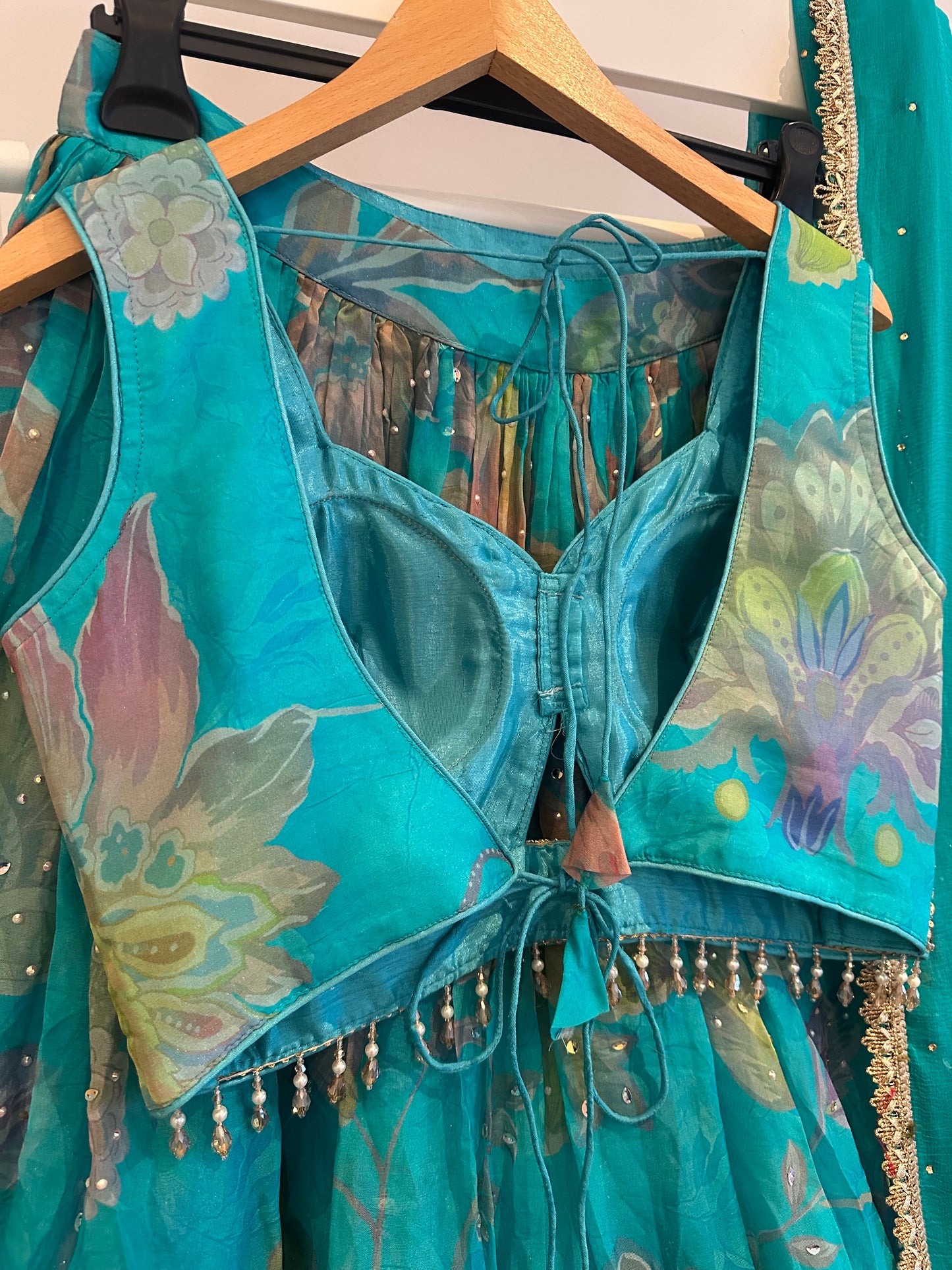 Brand new unworn chiffon turquoise and green lehenga