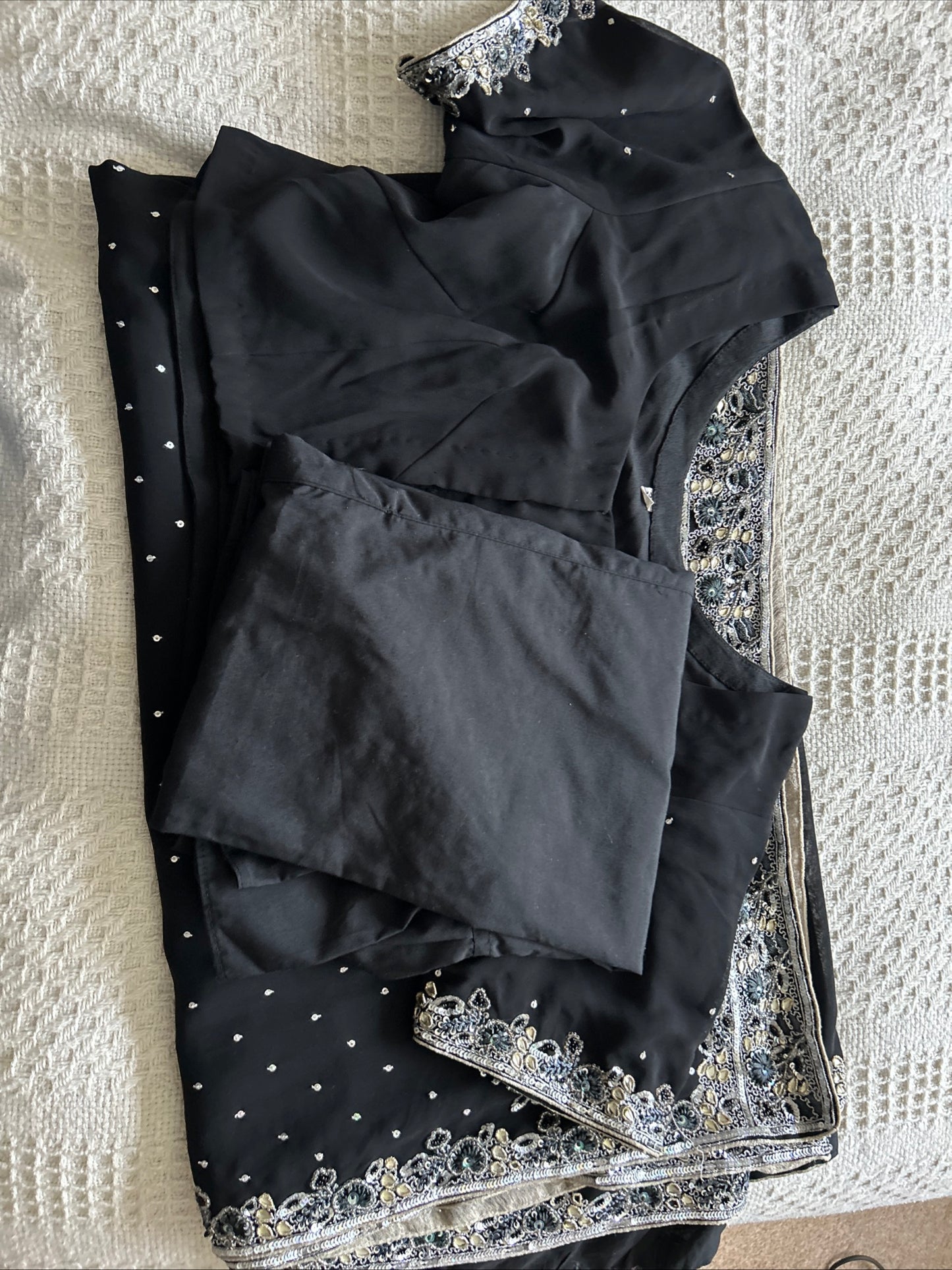 Black silver  sequin sari