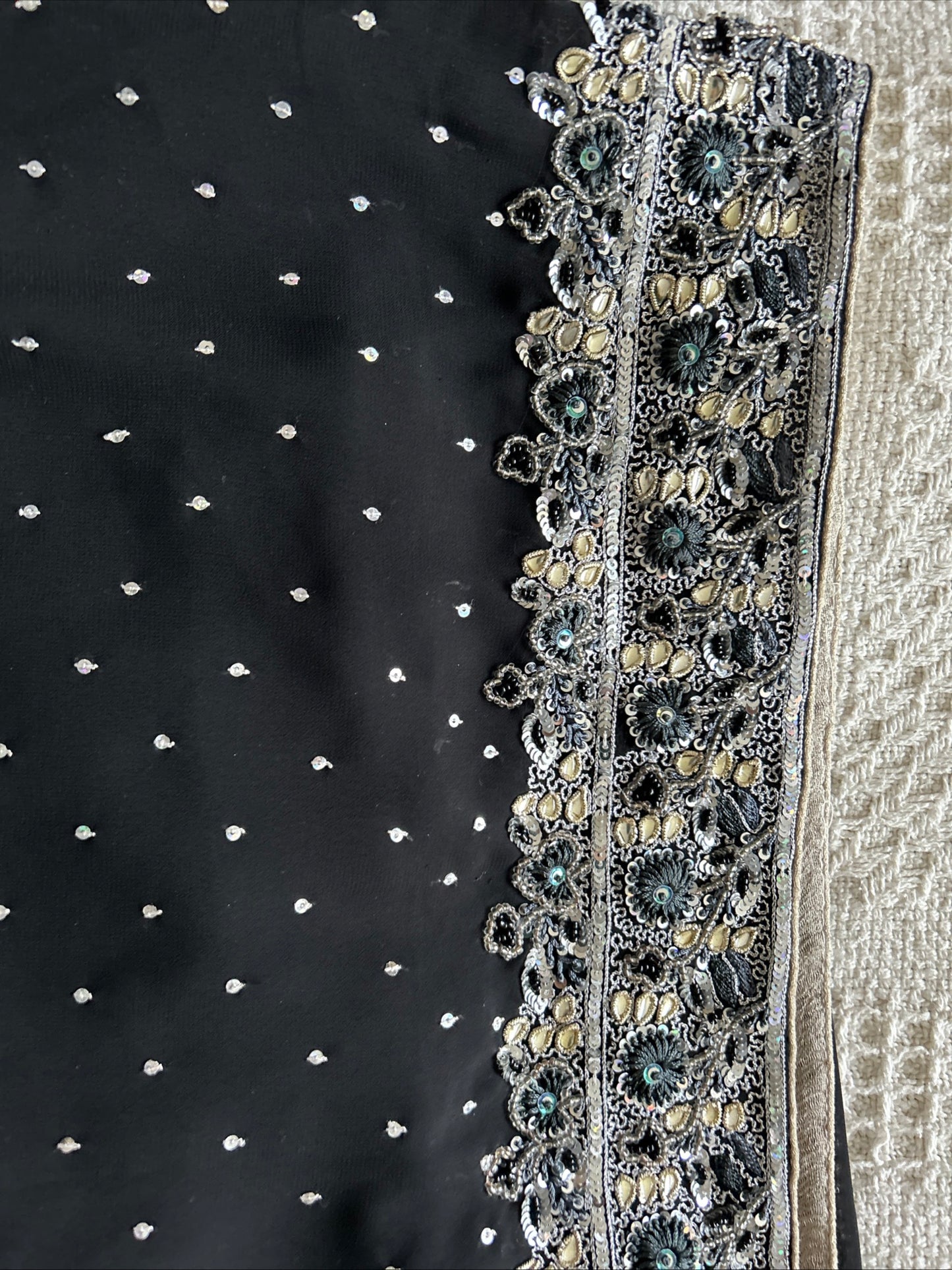 Black silver  sequin sari