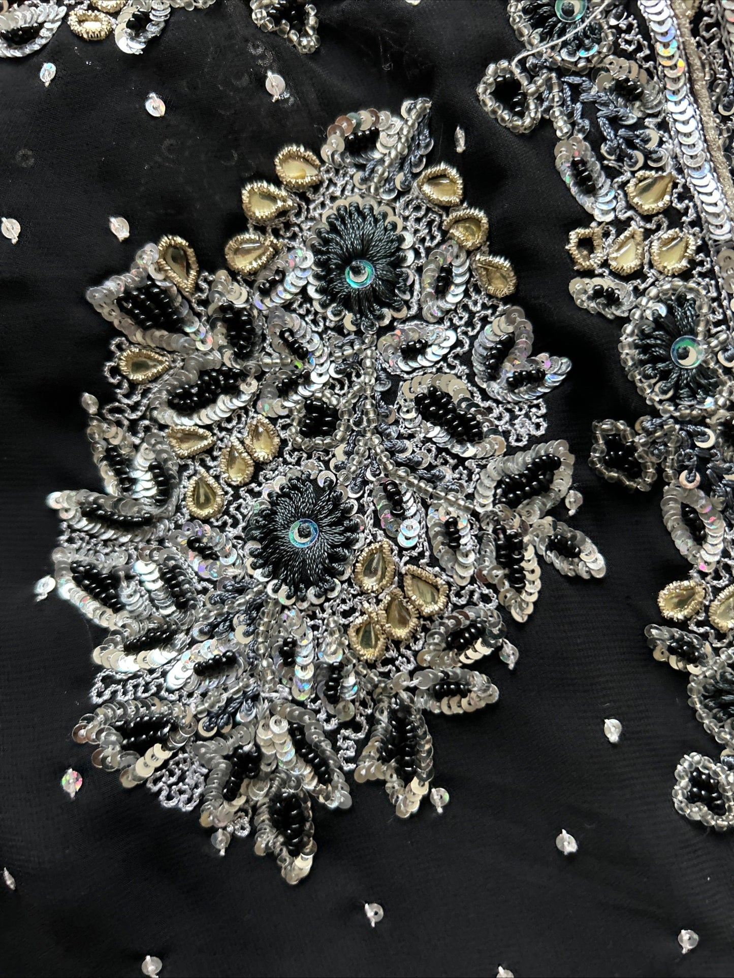 Black silver  sequin sari
