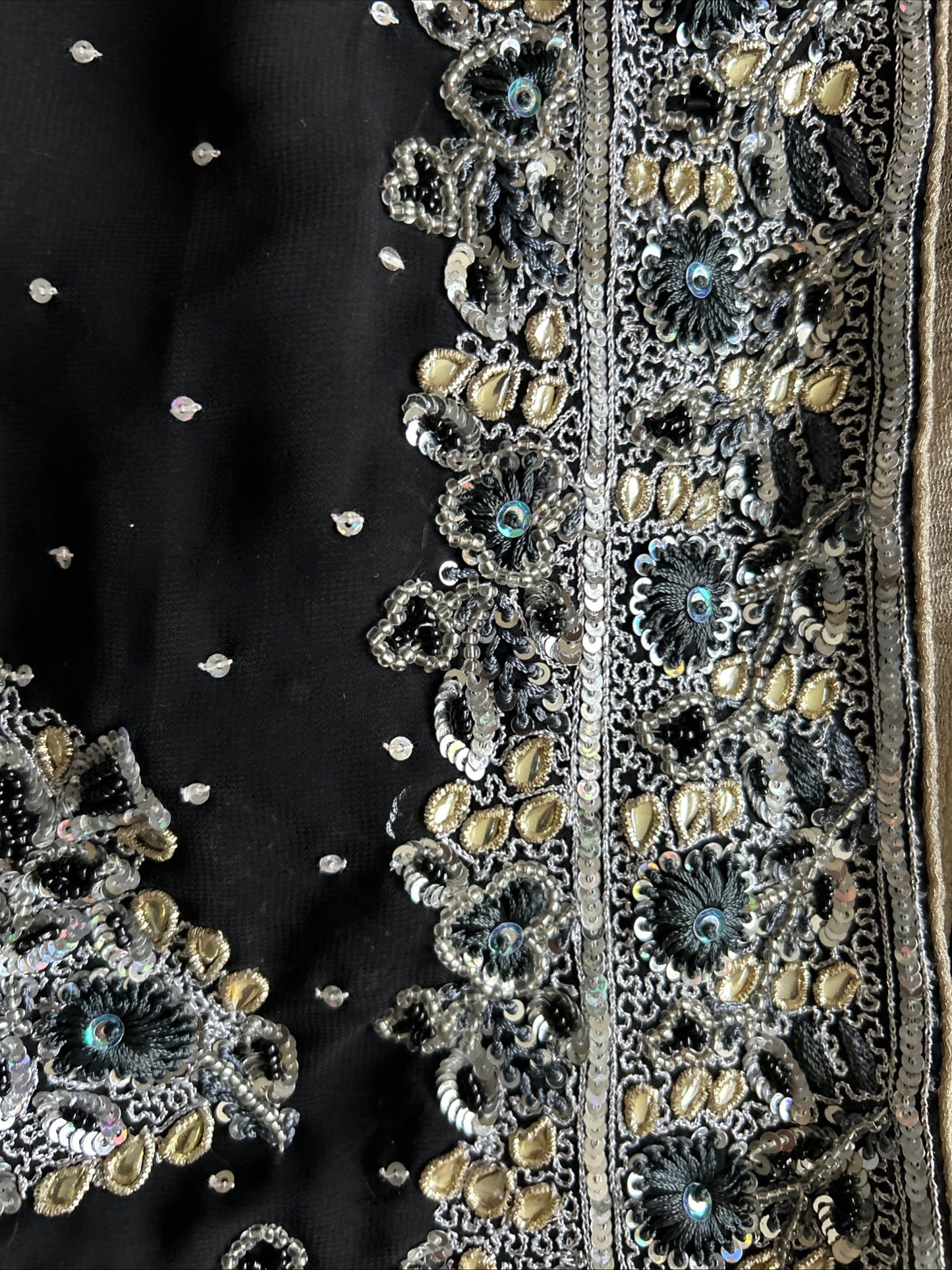 Black silver  sequin sari