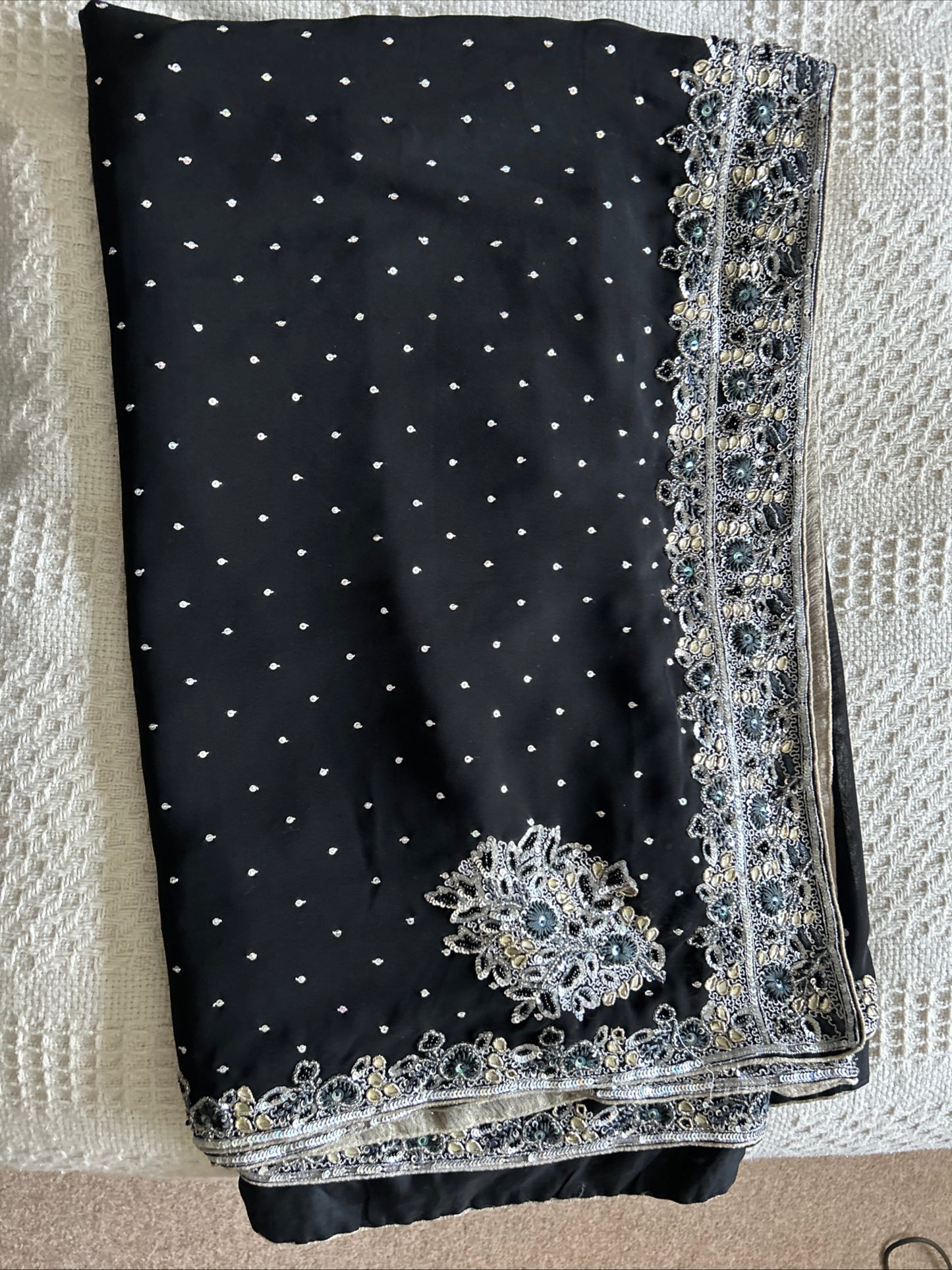 Black silver  sequin sari