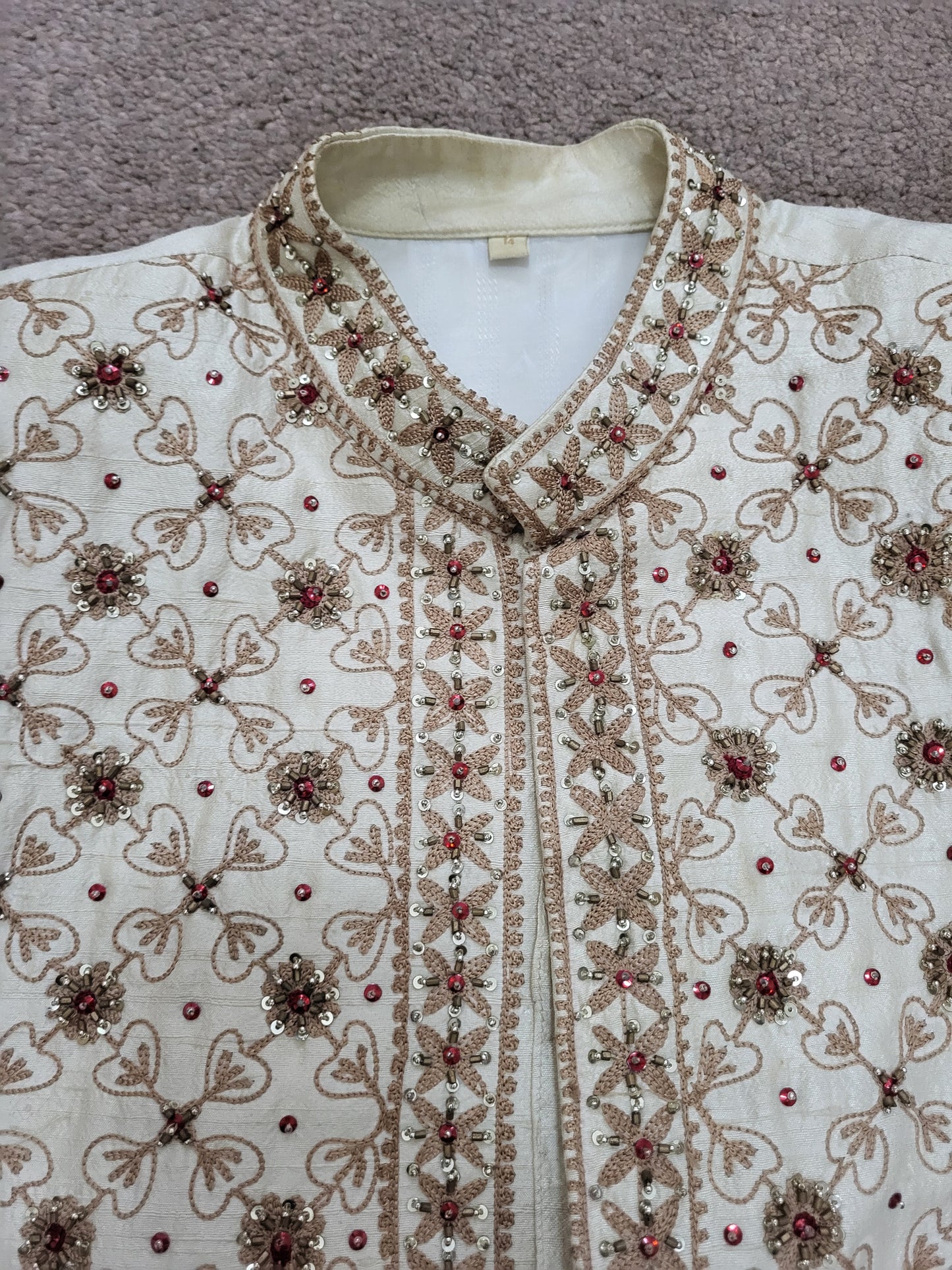 Mens Off White/Cream Embellised and Embroidered Sherwani