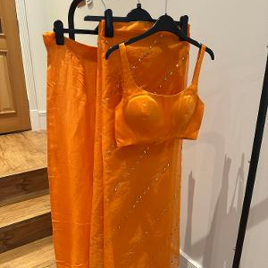 Ranian Orange Satin Silk Sari BRAND NEW